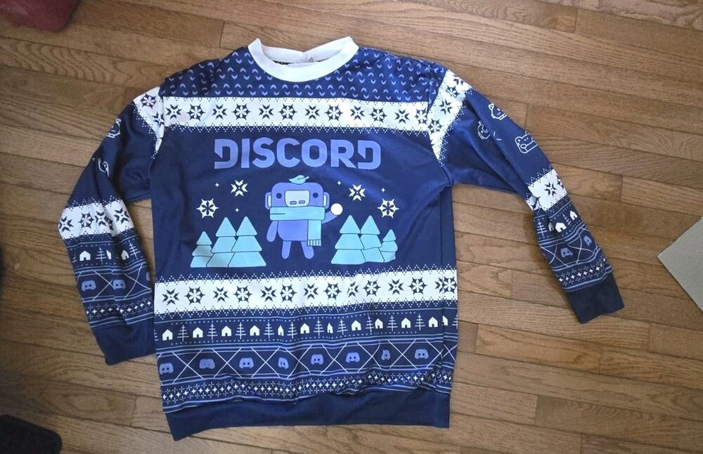 Discord Snowsgiving Sweatshirt Men's Blue Long Sleeve Sweater Size L Polyester